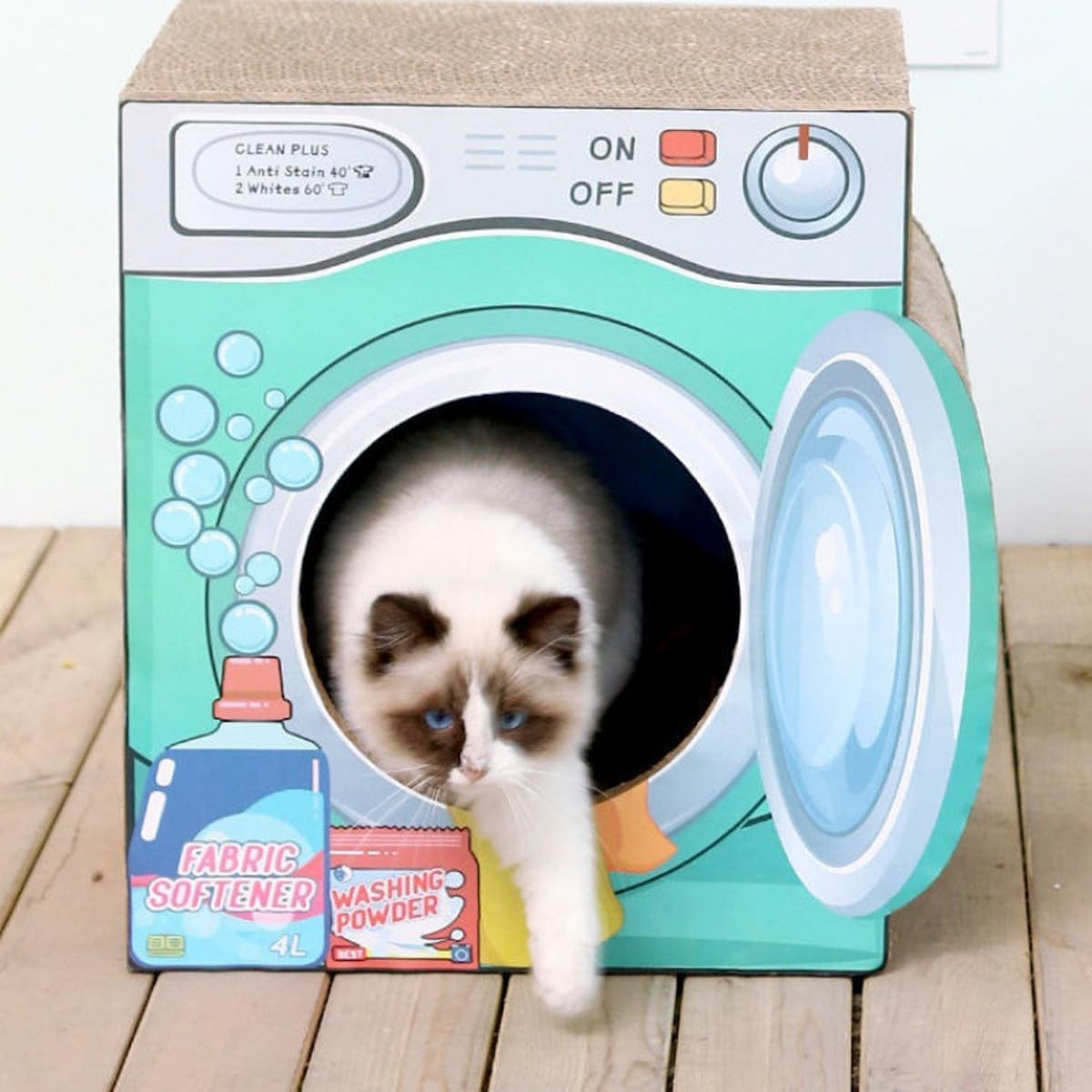 AIMALL 17.32 Inch Two-Layer Cat House with Scratch Board, Durable Corrugated Paper, Vertical Cat Litter Box, Anti-Scratch Sofa Protector, Spacious Design image number 1