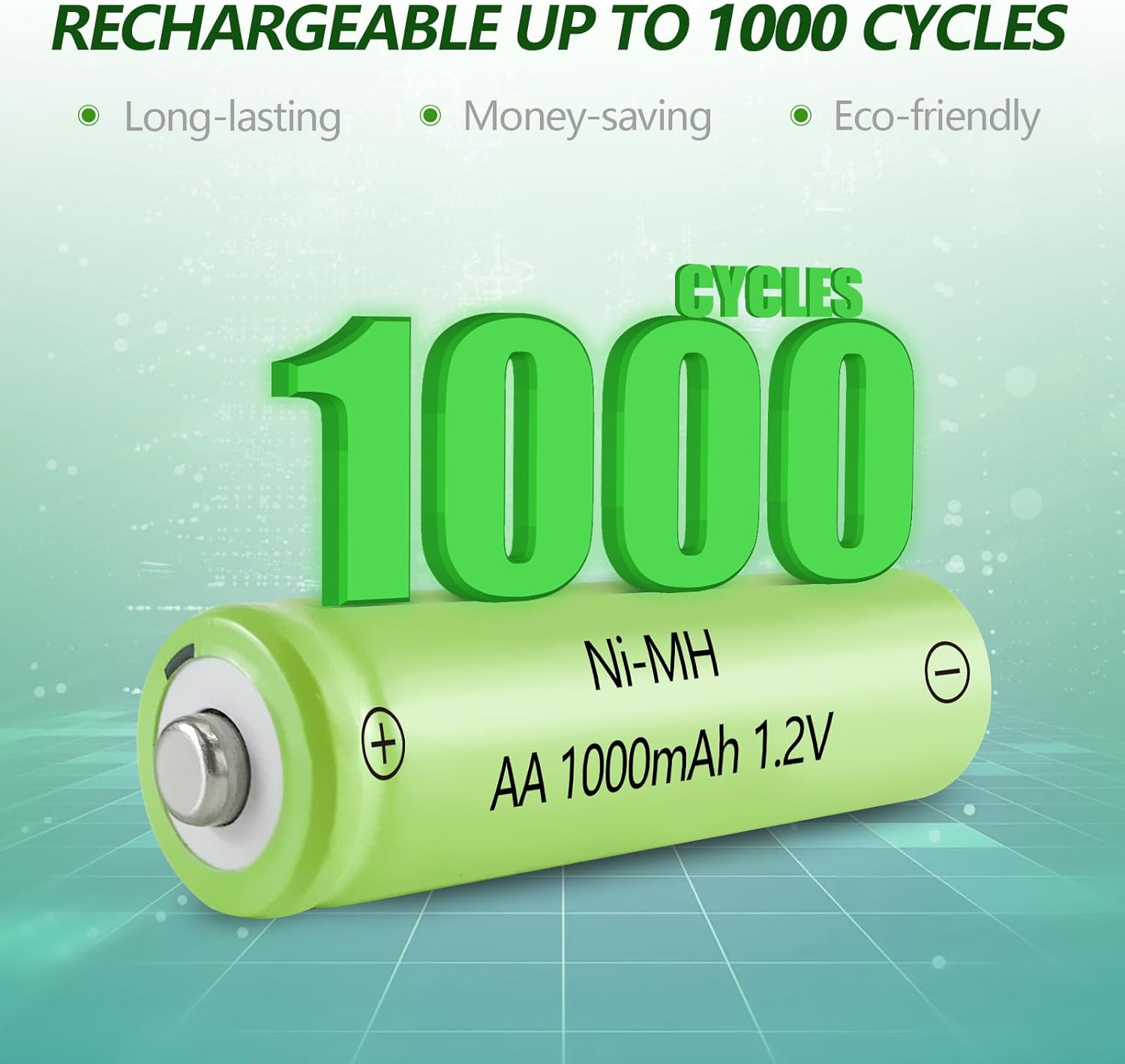 JINTION Rechargeable AA Batteries, Solar 1.2V Ni-Mh 1000Mah Double Battery High Capacity Low Self Discharge for Lights Lanterns Lamps, 8 Pack image number 2