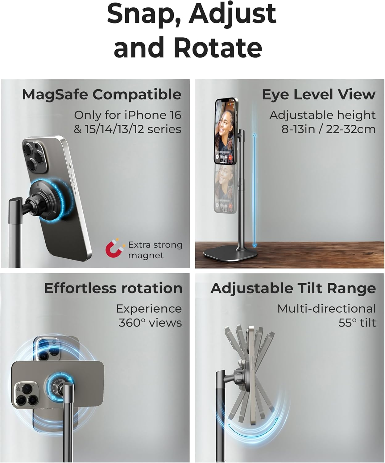 Cooper Magstand - Magsafe-Compatible Iphone Stand for Desk & Video Recording, Compatible with Iphone 17 Pro Max, 16/15/14/13/12, Magnetic Phone Stand (Black) image number 3