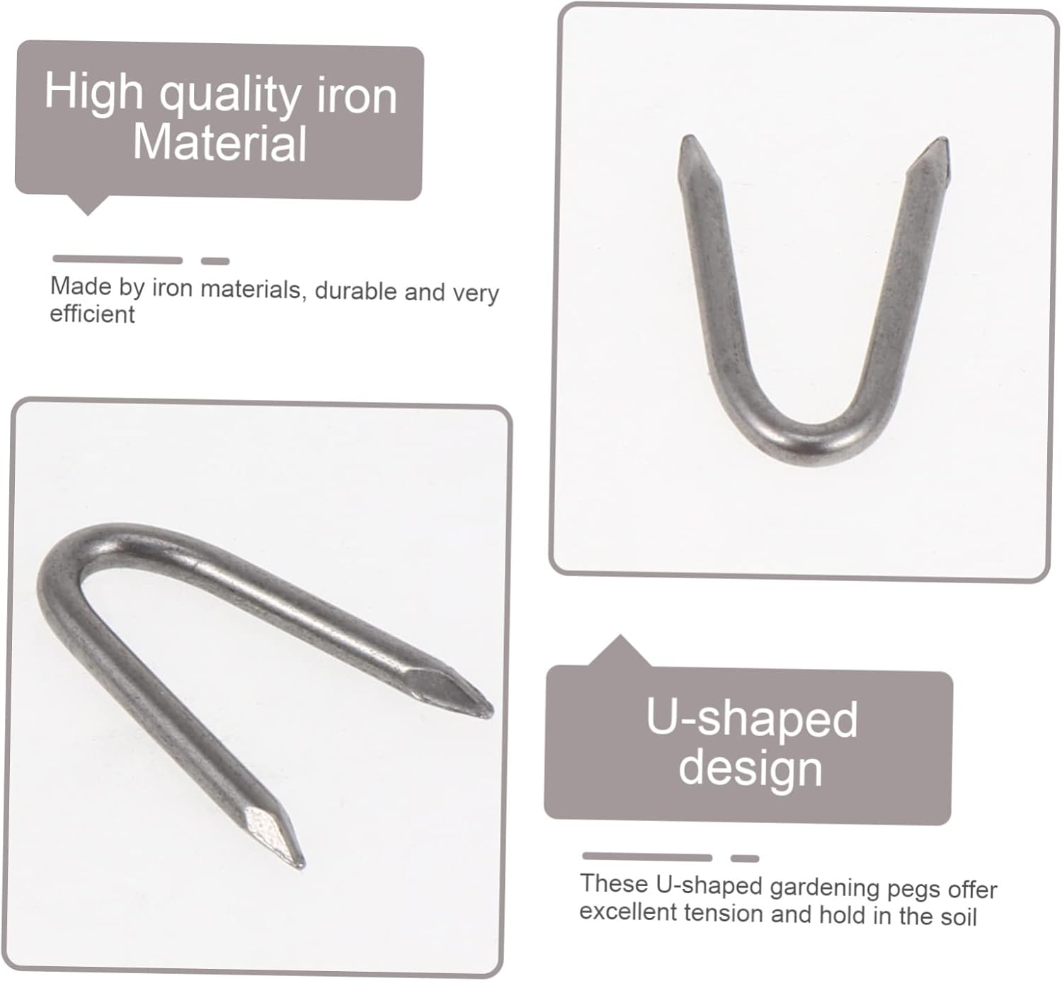 Levemolo 70Pcs U-Shaped Stakes Iron Garden Piles Fixer Ground Spikes for Gardening Ground Nail Fixing Nail Home Supplies image number 3