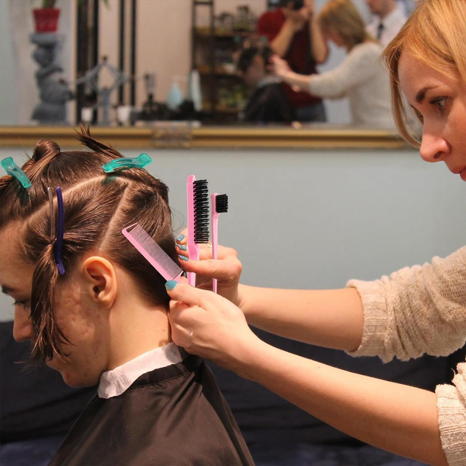 Slick Back Hair Brush Set for Women and Men Boar Bristle Brush, Styling Comb, Curly Hair Brush, Hair Wax Stick, Fine Tooth Comb, Beard Brush 3PCS - Black image number 2