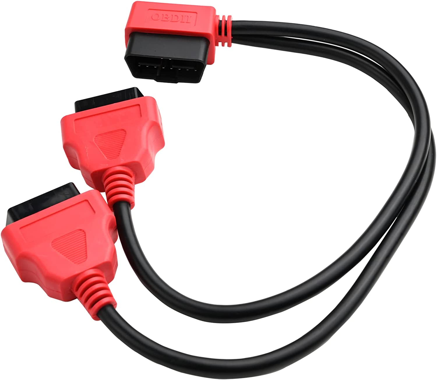 Ikkegol 30Cm/12 Right Angle OBD2 OBD II Y Splitter Cable 1X Male and 2X Female J1962 Port Cord Adapter-Red image number 2