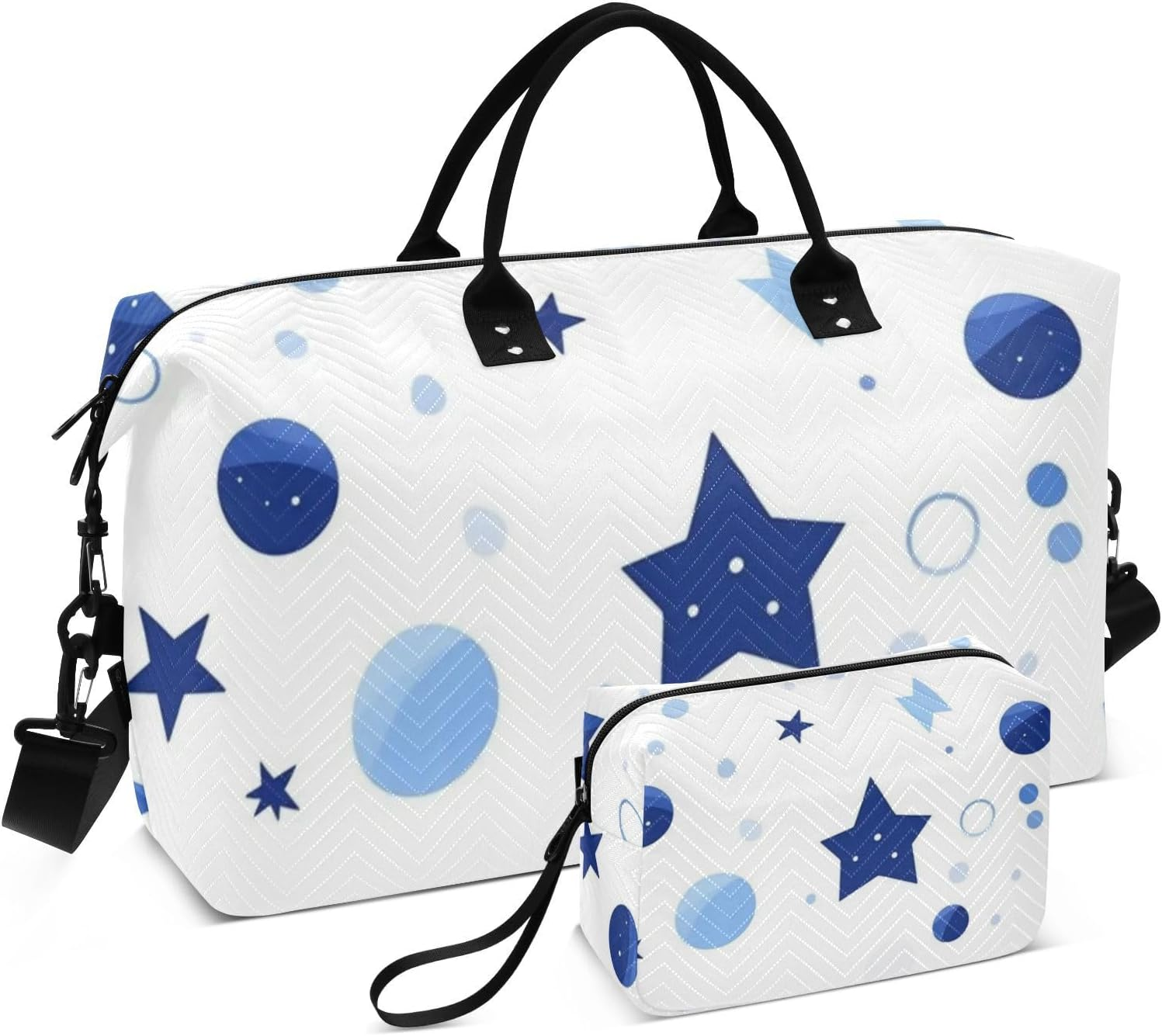 Blue Star Dots Travel Tote Bag Weekender Overnight Bag Workout Bag with Toiletry Bag for Hiking Waterproof, Blue Star Dots, 1 Size image number 5
