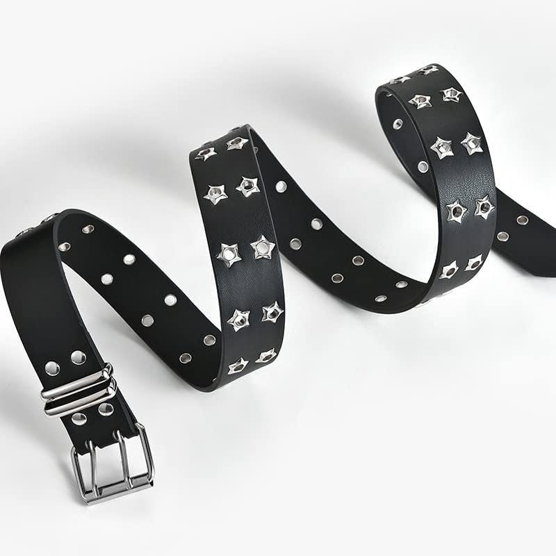EMMIOL Studded Y2K Women Belts for Jeans, Ladies Leather Belt Trendy Goth Star with Silvery Buckle, Waist Belt Punk for Dress image number 6