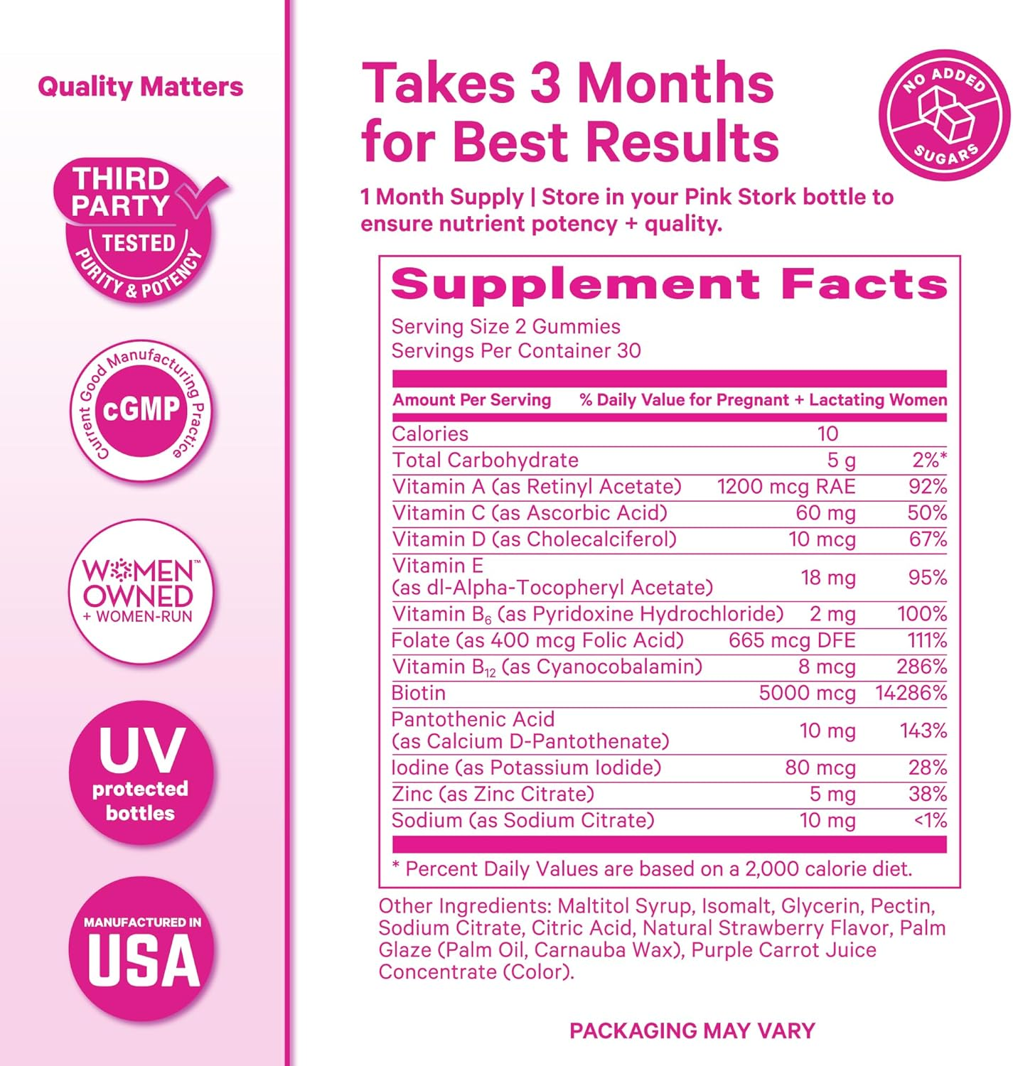 Pink Stork Postpartum Hair Loss Gummies: Hair Skin and Nails Vitamins, Postnatal Vitamins, Biotin for Hair Regrowth + Strengthening, Postpartum Essentials for Moms, Women-Owned, 60 Strawberry Gummies image number 5