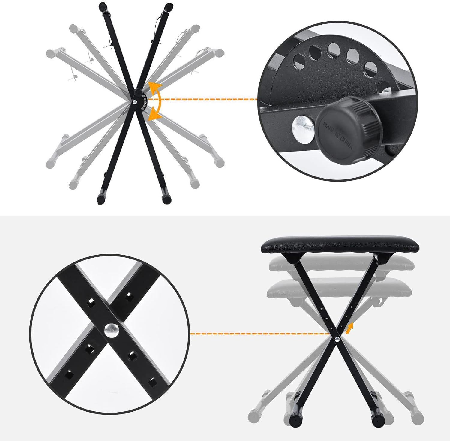 Provecta Adjustable Music Keyboard Stand & Piano Stool X-Shaped Bench Seat Set image number 1