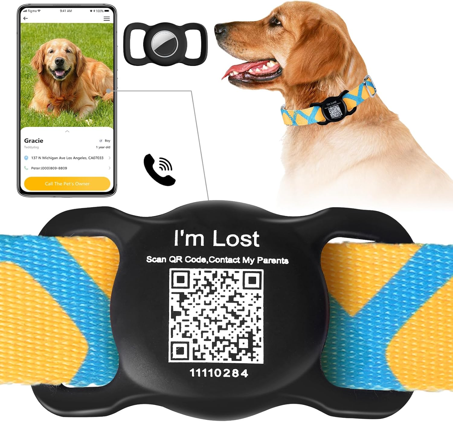 Dog Airtag Holder with QR Code Pet ID Tags, Personalized Online Profile for Collar, Cat Name Tag (Black) image number 4