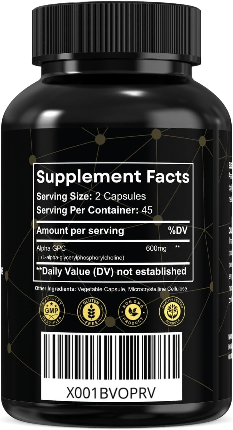 Alpha GPC 600Mg &ndash; Premium Choline Source | 90 Capsules | High-Purity Alpha Glycerylphosphorylcholine Formula | Non-Gmo, Gluten-Free Dietary Supplement by MAYN