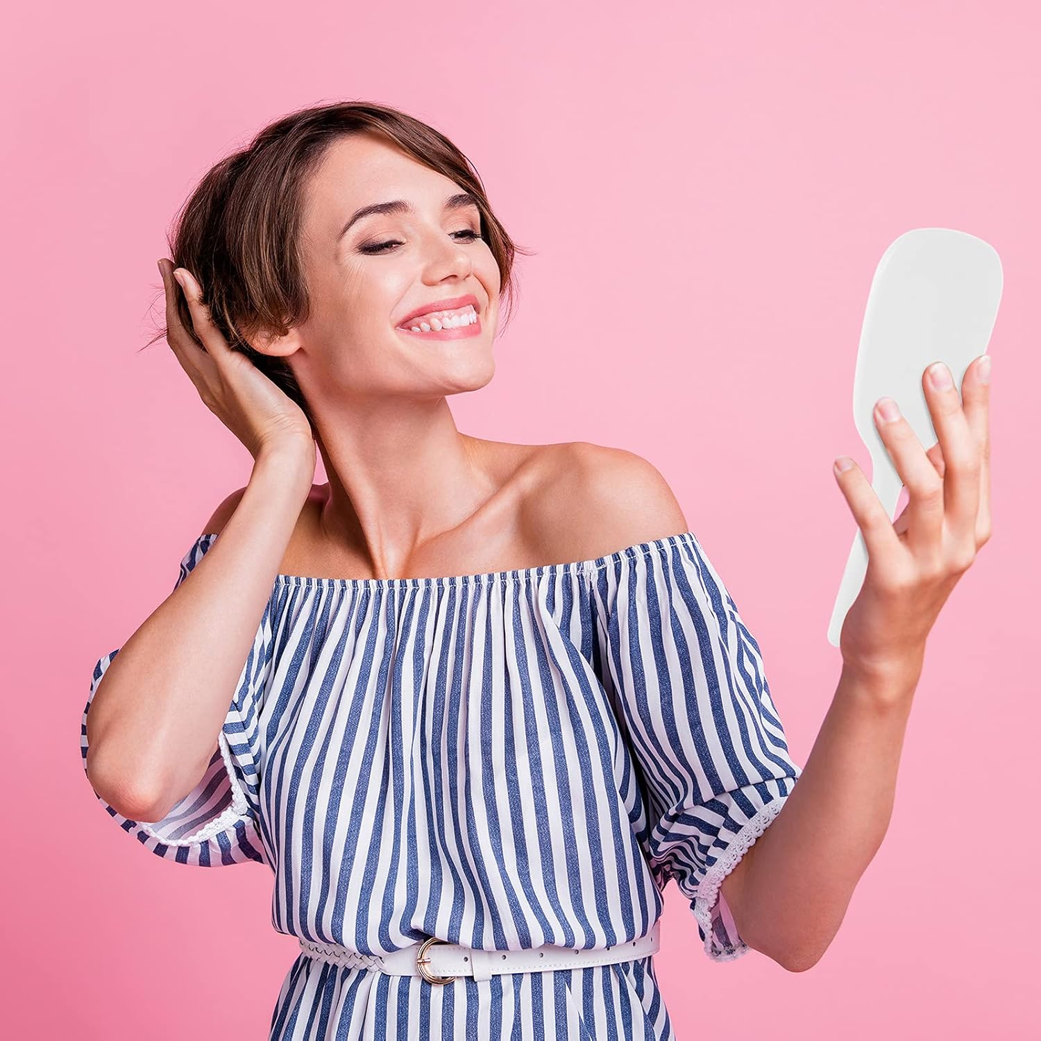 Jetec 8 Pcs Small Handheld Hand Mirror Compact Travel Makeup Mirror Handheld Cosmetic Personal Portable Vanity Glass 3.15 X 7.09 Inch (Black,White) image number 3