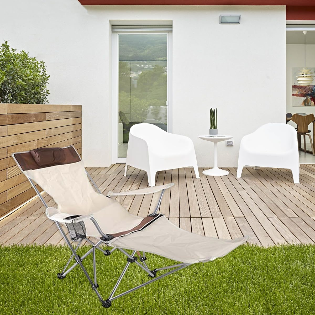 AIMALL Folding Camping Chair with Detachable Footrest, Portable and Lightweight Outdoor Recliner Chair for Beach, Fishing, and Camping with 21.6"X21.6"X27.5" Dimensions image number 4