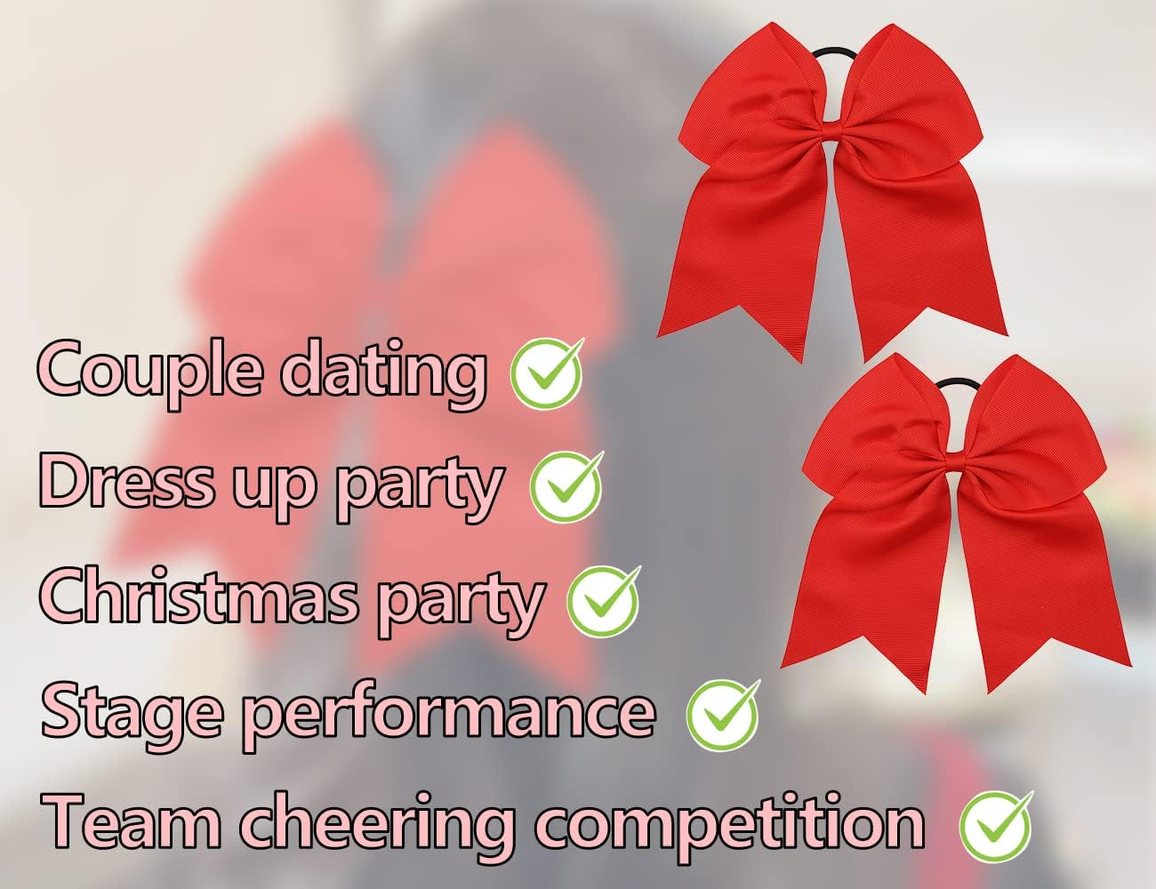 KAPSING Pack of 2 Hair Bows, Large Red Bows Hair Bows, Ponytail Holder, 19 Cm Cheerleader Bow, Hair Accessories, Headpiece