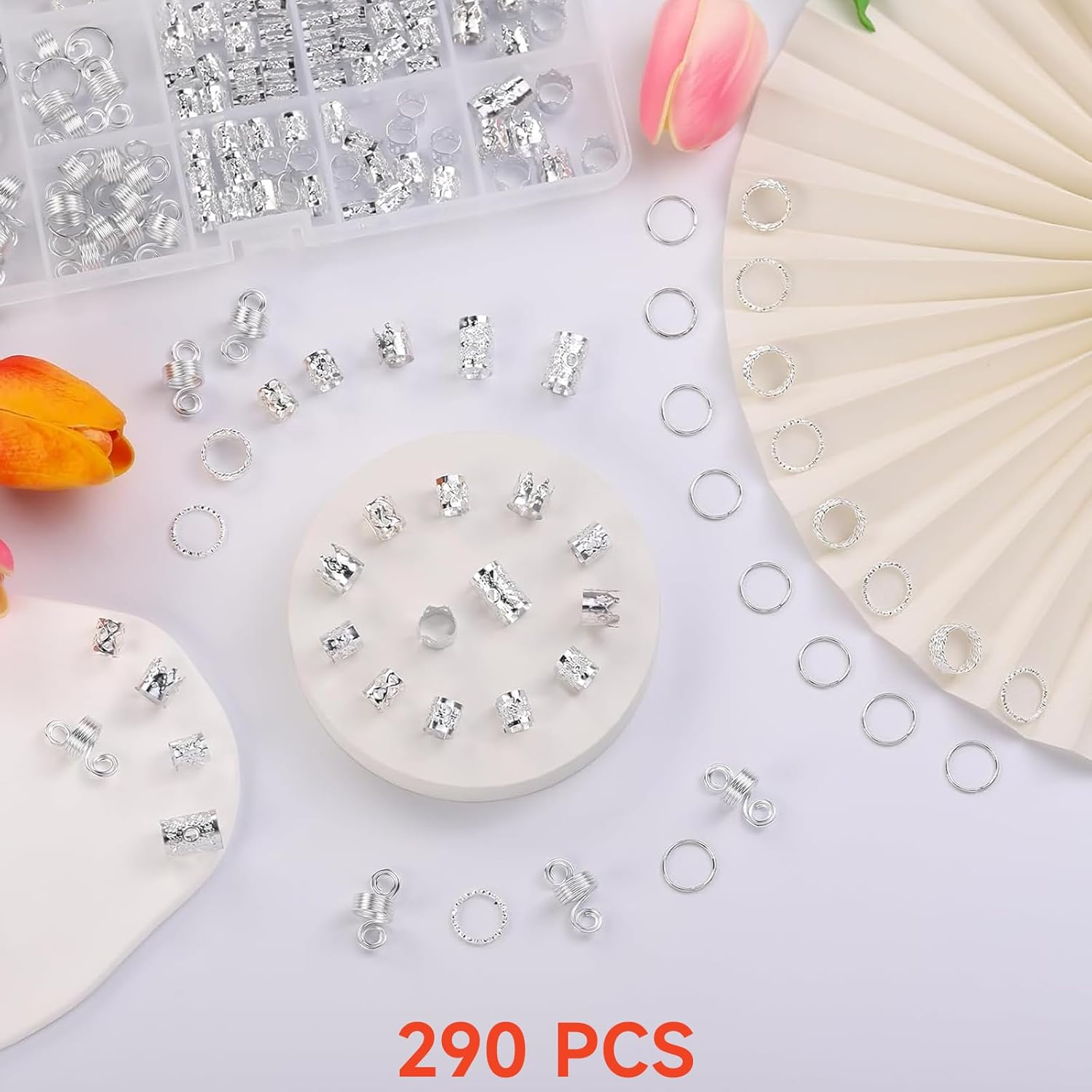 LMXMGRG 290Pcs Silver Jewelry for Braids,Loc Jewelry for Hair Dreadlock,Dreadlocks and Beards Metal Braid Clips Metal Gold Braids Rings Cuffs Clips for Dreadlock Accessories Hair Braids Jewelry Decorations image number 1