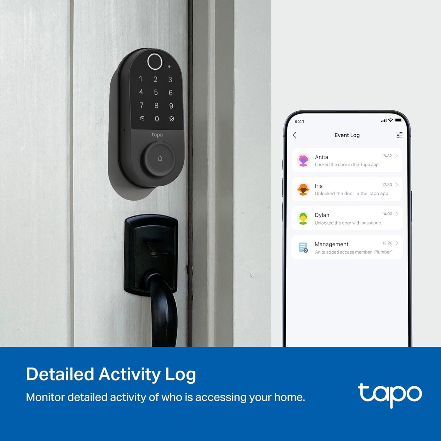 Tp-Link Tapo Smart Door Lock, Deadbolt | Keyless Entry, Fingerprint Recognition, Touchscreen Keypad & In-App Monitoring with Scheduled Access | 1-Year Rechargeable Battery | BHMA Grade 2 | Tapo DL110 image number 1