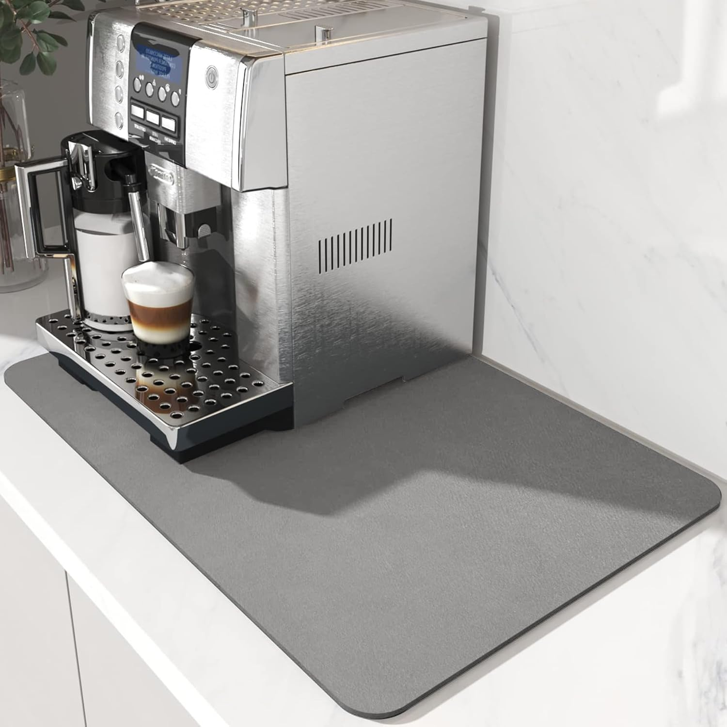 Coffee Mat, Rubber Absorbent Drying Mat for Kitchen Counter Bar Accessories, Foldable Hide Stain Pad Fit under Coffee Maker Coffee Machine Dish Rack (Grey, 40X60Cm)