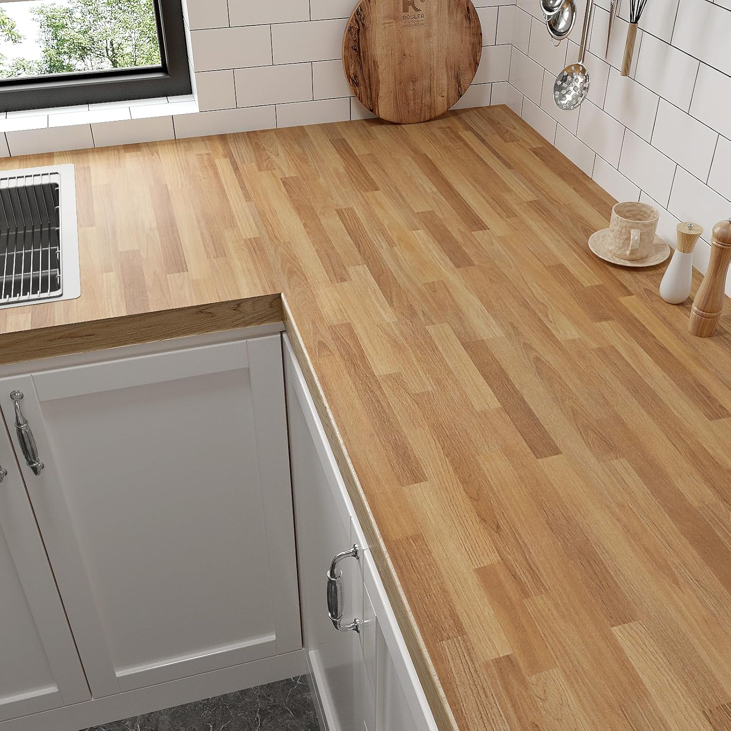 Varypaper Light Brown Patchwork Wood Panel Wallpaper 60Cmx400Cm Wood Vinyl Wrap for Kitchen Worktop Cupboards Sticky Back Plastic Roll Wooden Panelling Wallpaper for Living Room Bedroom Furniture Wrap image number 2