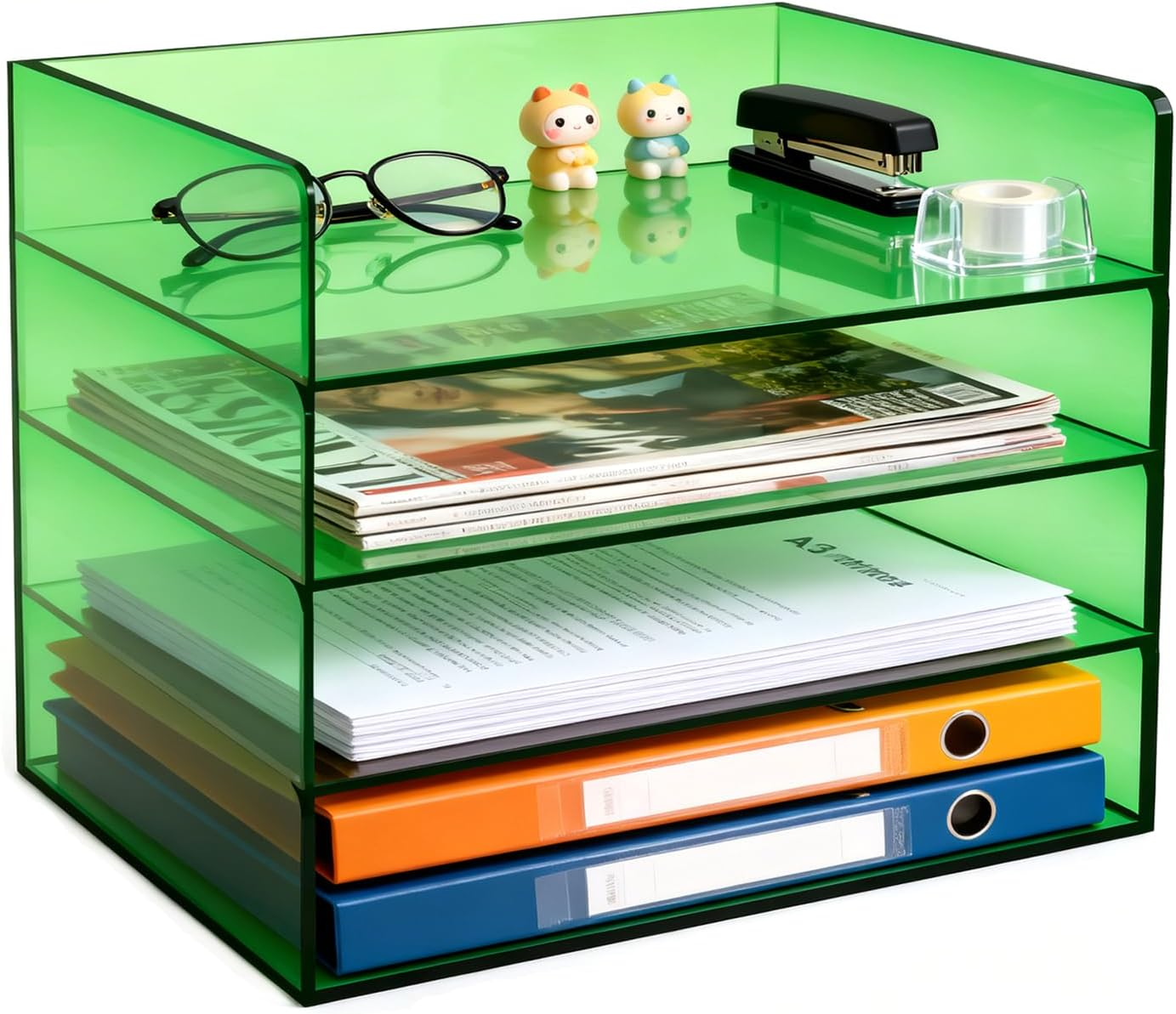 Gelite Acrylic File Organizer for Desk 4 Tiered Stackable Letter Tray Office Paper Storage Desktop Document Sorter, Neon Orange