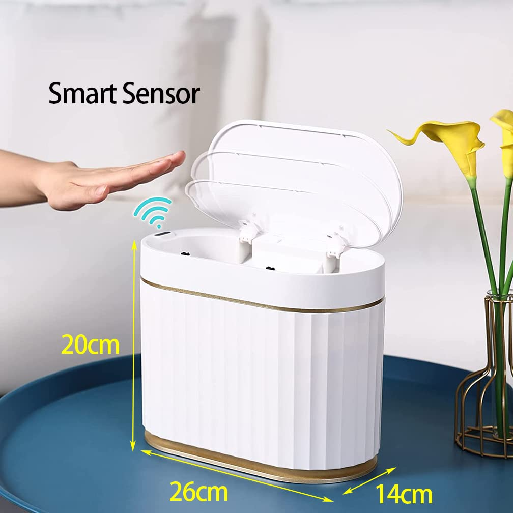 Mini Trash Bin with Lid, Slim Automatic Garbage Can, 5 Liter Waterproof Countertop Rubbish Bin, Small Plastic Motion Sensor Wastebasket for Desk, Bedroom, Office, Kitchen, Bathroom(No Battery) image number 1