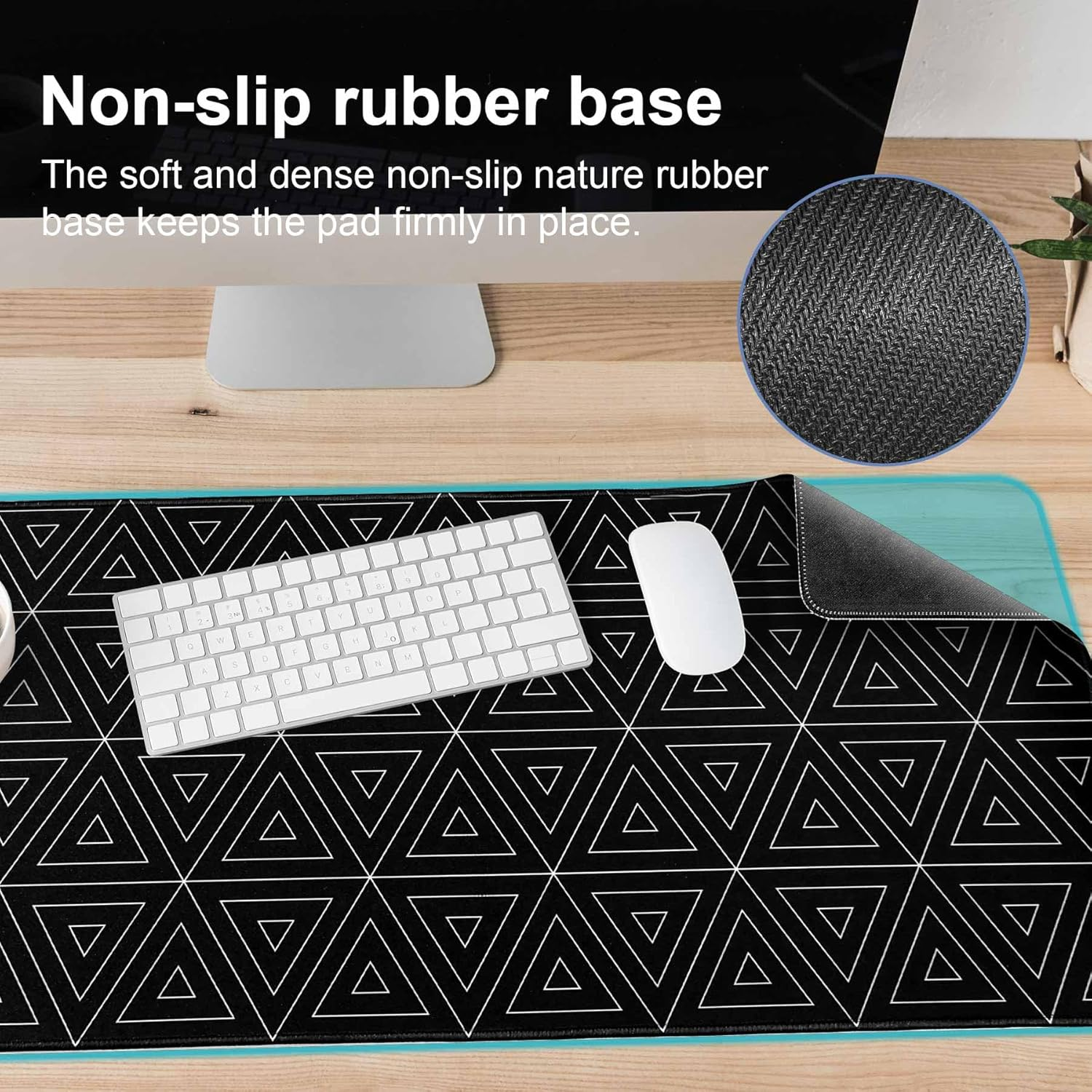 DAWNTREES Desk Mat,Mouse Pad Gaming Keyboard Pad,80X30Cm, Topographic Desk Pad Black and White Mouse Mat for Keyboard with Anti-Slip Rubber Base.&hellip; (90X40Cm, Black Triangle) image number 2