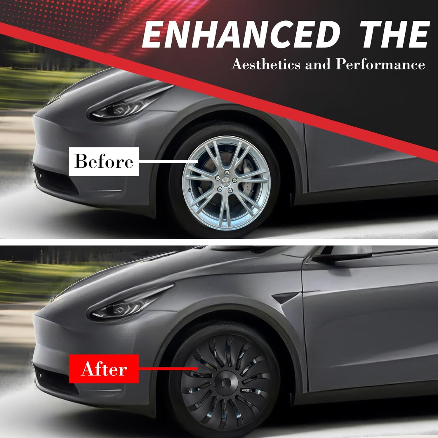 LPZAKVE Tesla Model Y Wheel Covers 19 Inch, Symmetrical Matte Black Hubcaps Accessories Fit to Tesla Model Y 2024 to 2021, Set of 4 Pcs Rim Protector (Storm Style B) image number 6