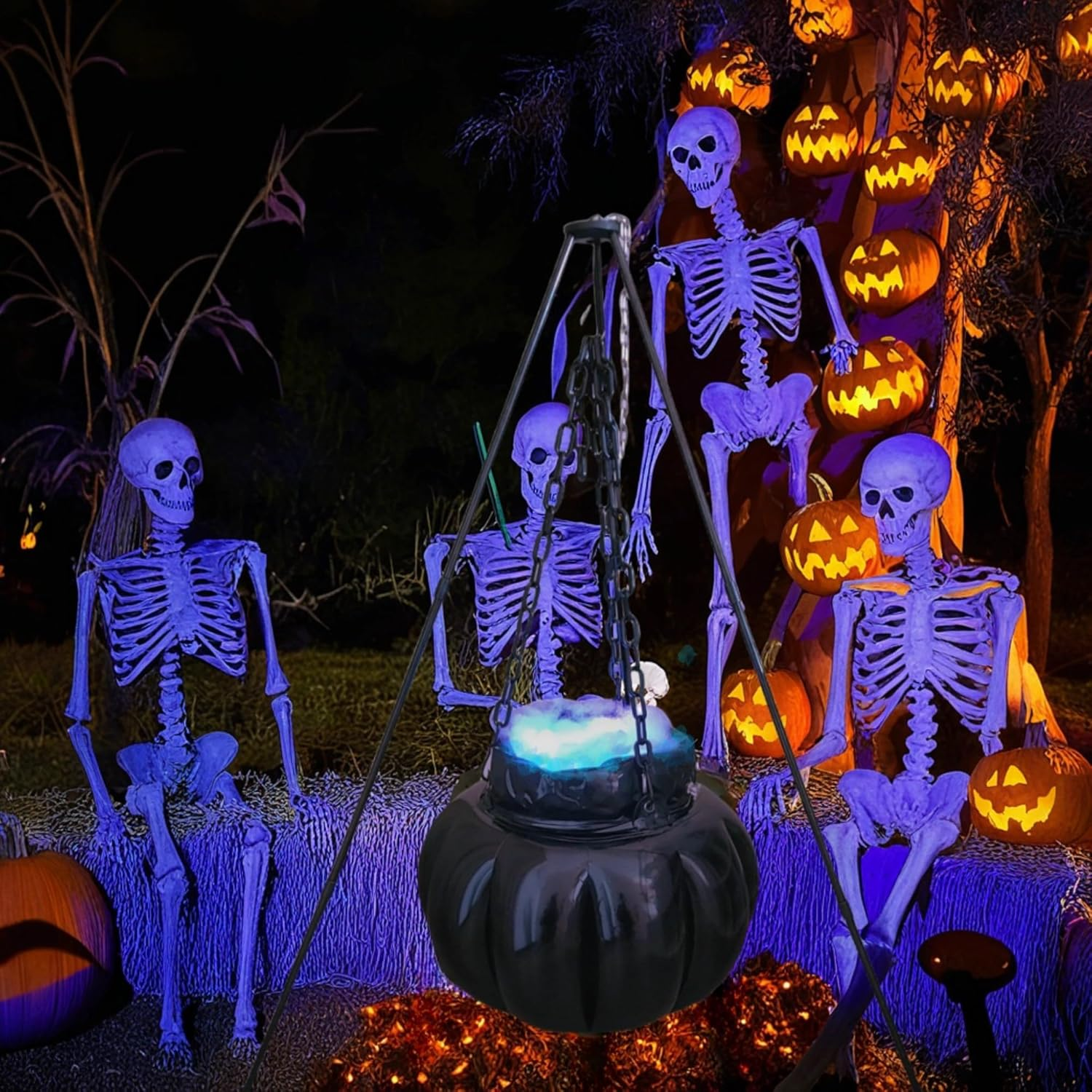 Halloween Cauldron, Inflatable Witches Bowl Candy Bucket on Tripod for Halloween Decoration image number 4