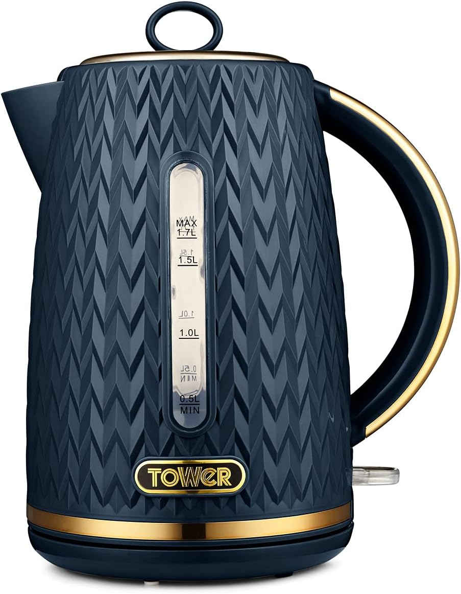 Tower T10052GRY Empire 1.7 Litre Kettle with Rapid Boil, Removable Filter, 3000W, Grey with Brass Accents