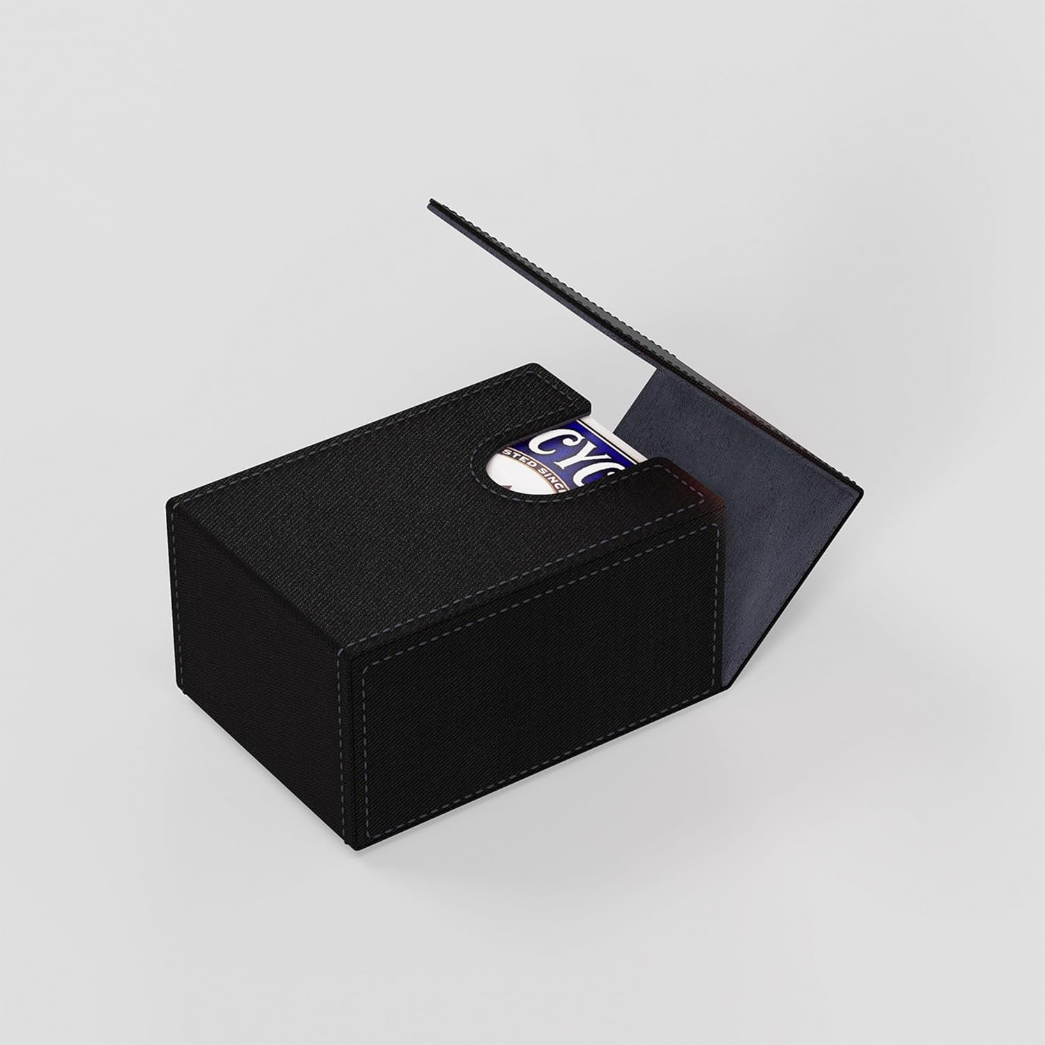 Double Decker Leather Poker Card Case - Holds Two Sets of Poker Size Cards - Premium Dual-Deck Holder with Stylish Design and Secure Closure (Black-Grey)