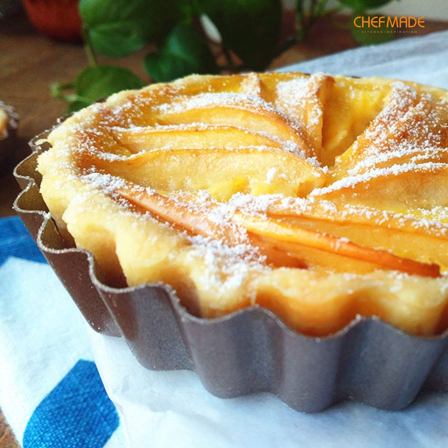 CHEFMADE Mini Tart Pan Set, 4-Inch 4Pcs with Removable Loose Bottom Non-Stick round Quiche Bakeware for Oven and Instant Pot Baking (Champagne Gold)