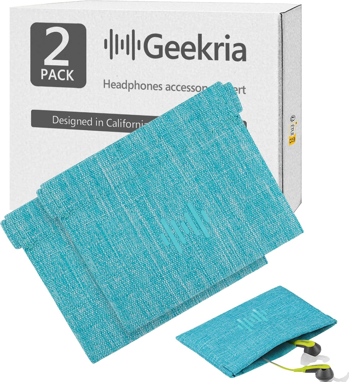 Geekria 2 Pack Sports Earbuds Pouch, Fitness Earbuds Protective Case, In-Ear Headphones Travel Bag Compatible with Anker Soundbuds Sport, EP-B13, Jabra Wave, Stealth (Blue) image number 1