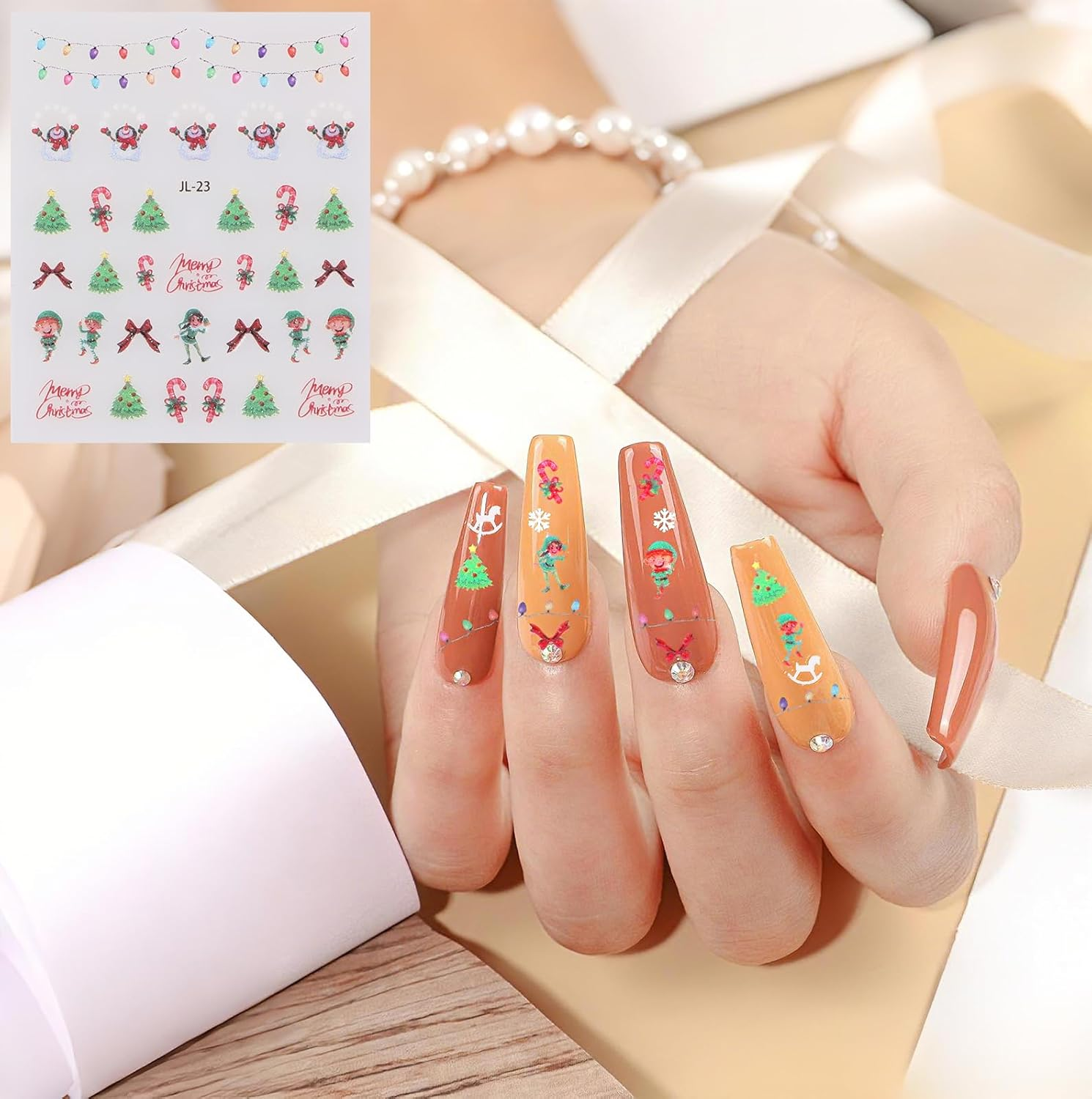 Bighan 30 Sheets Christmas Nail Art Stickers Self-Adhesive Designs with Christmas Trees Snowflakes Snowmen Reindeer Santa Hats Nail Stickers Decals