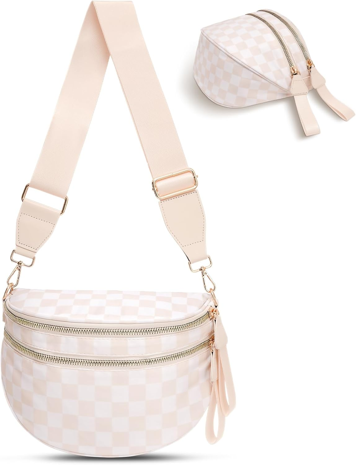Bum Bag, Sling Bag for Women, Belt Chest Checkered Crossbody Bags, Spacious Nylon Purse Fanny Waist Packs with Shoulder Strap