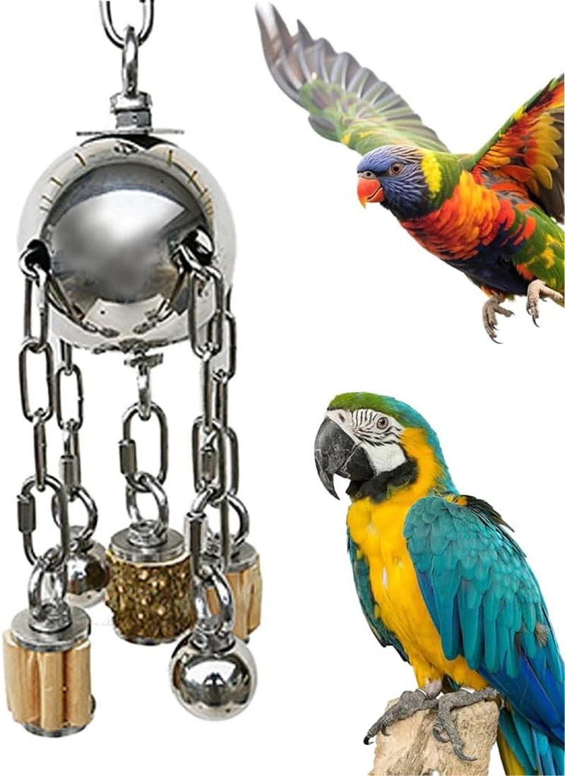 Large Bird Toys, Natural Wooden and 304 Stainless Steel Bell Toy for Parrots, Birds Cage Toy for Amazon Parrot, African Greys, Budgies, Lovebirds, Cockatiels,Cockatoo image number 2