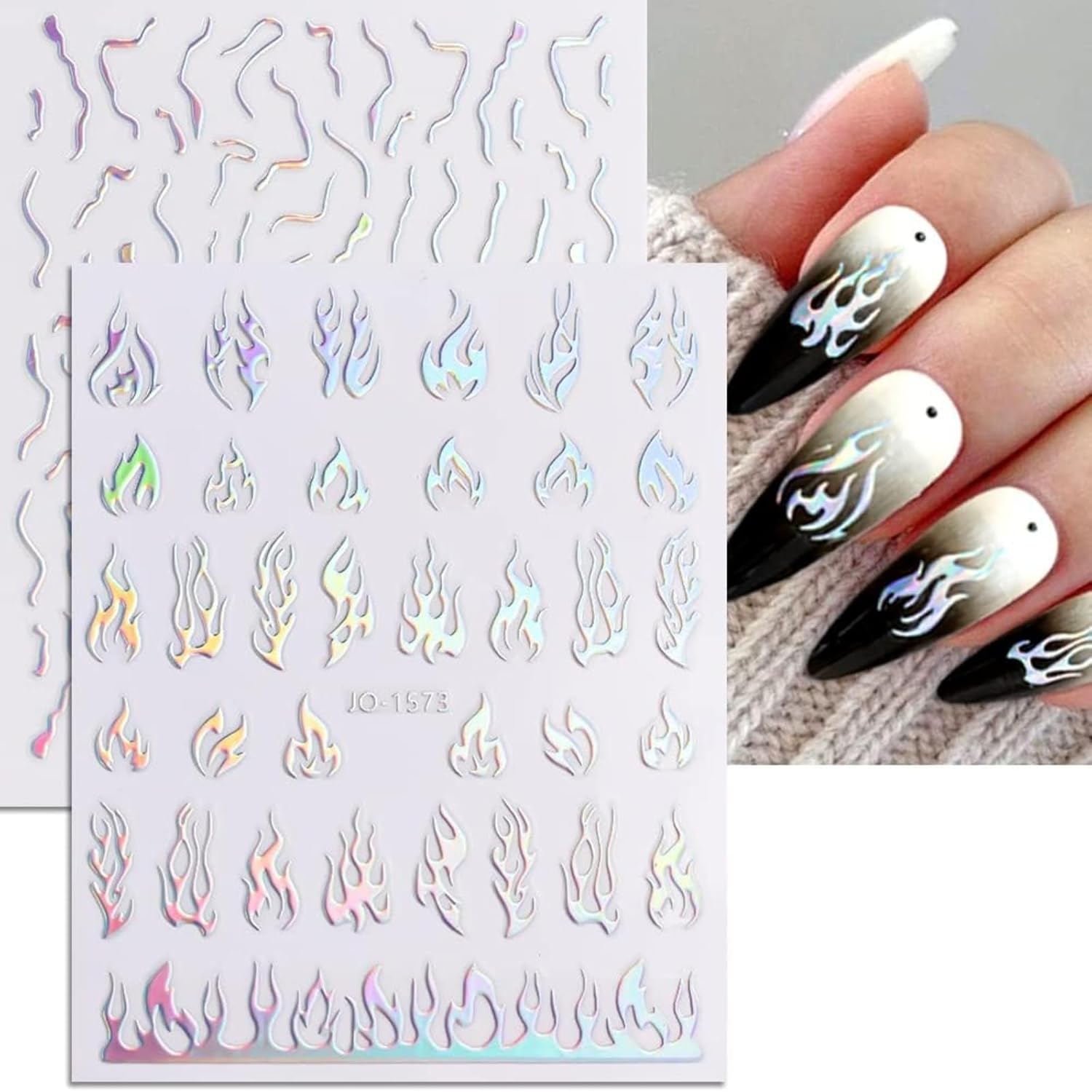 8 Sheets of Laser Nail Stickers 3D Holographic Laser Heart, Star, Moon, Flame, Flower, Butterfly Stickers Self-Adhesive Art Stickers DIY Design Decoration (8 Types) image number 2