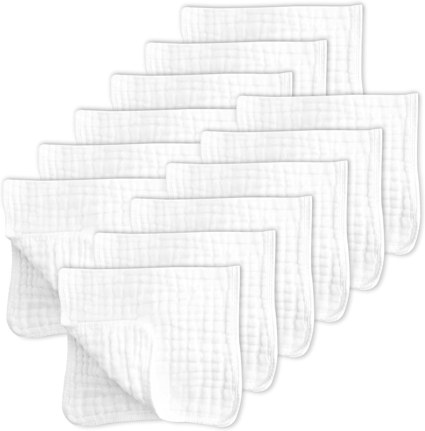 SWEET DOLPHIN 12 Pack Muslin Burp Cloths Large 100% Cotton for Baby - Essentials Extra Absorbent and Soft Boys & Girls Milk Spit up Rags Newborn Registry White, 20/'' X10/'' (Sd-Burp-12P-White)