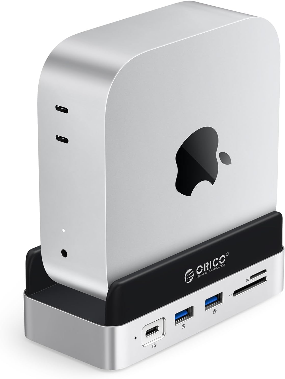 ORICO Minidock and Stand Compatibility with Mac Mini M4, 9-In-1 Aluminum Hub with 2TB Nvme M.2 SSD, 10Gbps USB-C & USB-A, 4K HDMI, Gigabit Ethernet, SD/TF Card Readers