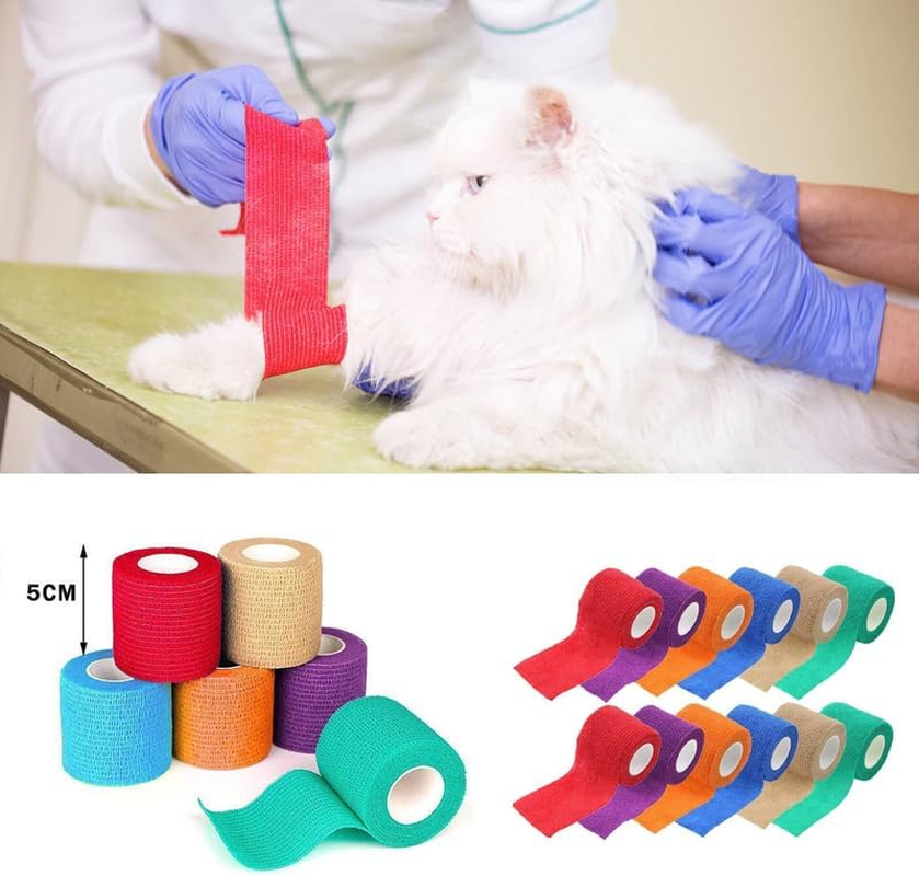AIMALL 12PCS Self-Adhesive Cohesive Wrap Bandage Pet Vet Wrap First Tapes Multi-Sizes, Perfect for First Aid, Sports, and Animal Care image number 6