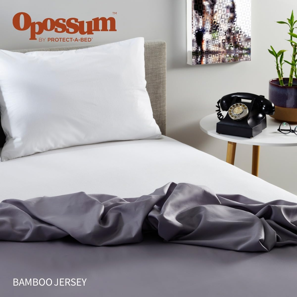 Opossum by Protect-A-Bed Bamboo Jersey Waterproof Fitted Mattress Protector, King Bed Size image number 4