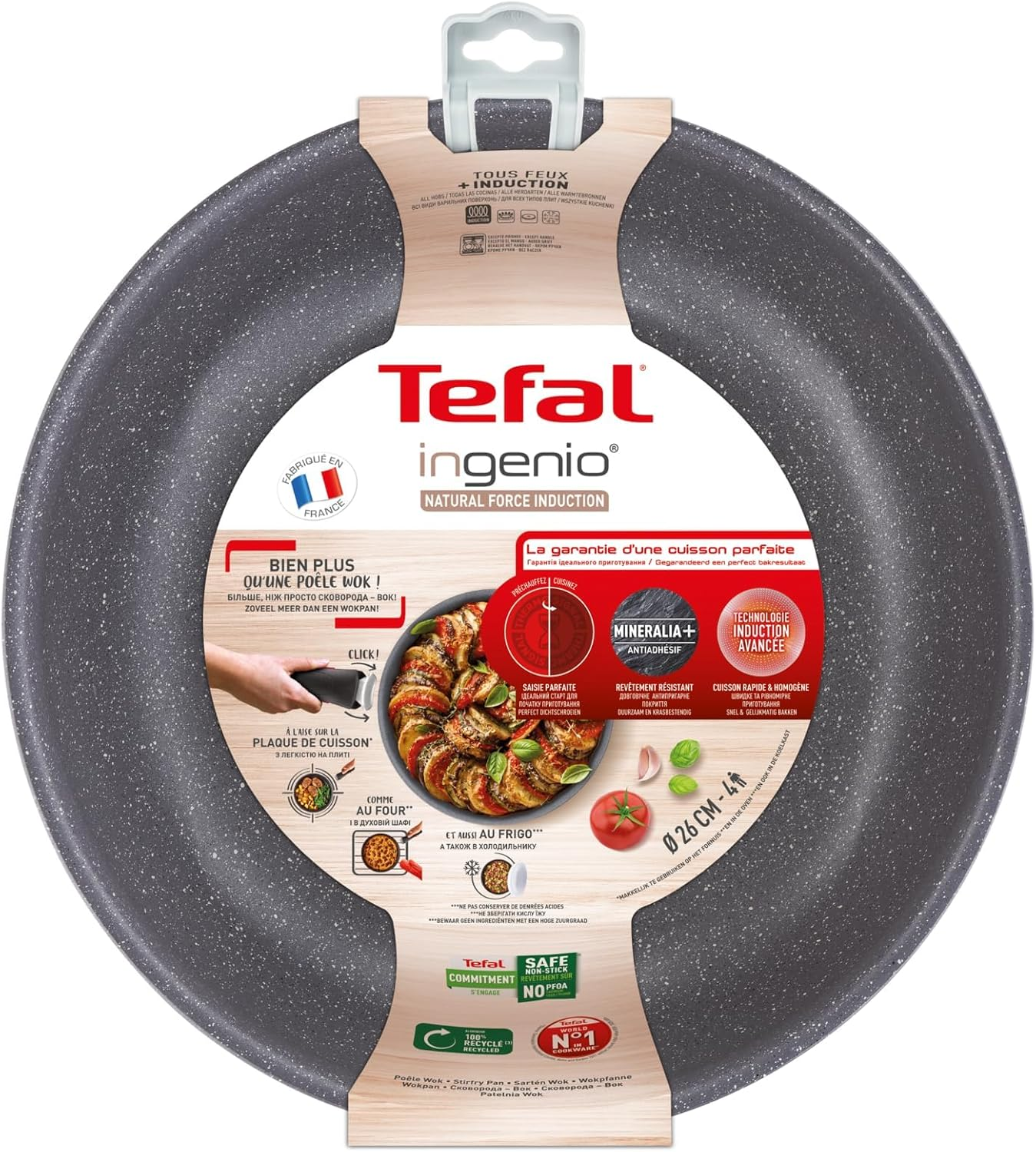 Tefal Ingenio Natural Force L3967702 Wok Pan 26 Cm Stackable Non-Stick Coating Induction image number 1