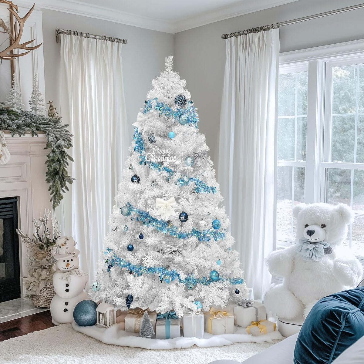 Ariv Hommey 6Ft 1.8M White Christmas Tree, with Bushy 1200 Tips Metal Stand, Easy Assembly 180Cm Artificial Xmas Tree Decoration for Indoor Outdoor Home Party Holiday image number 5