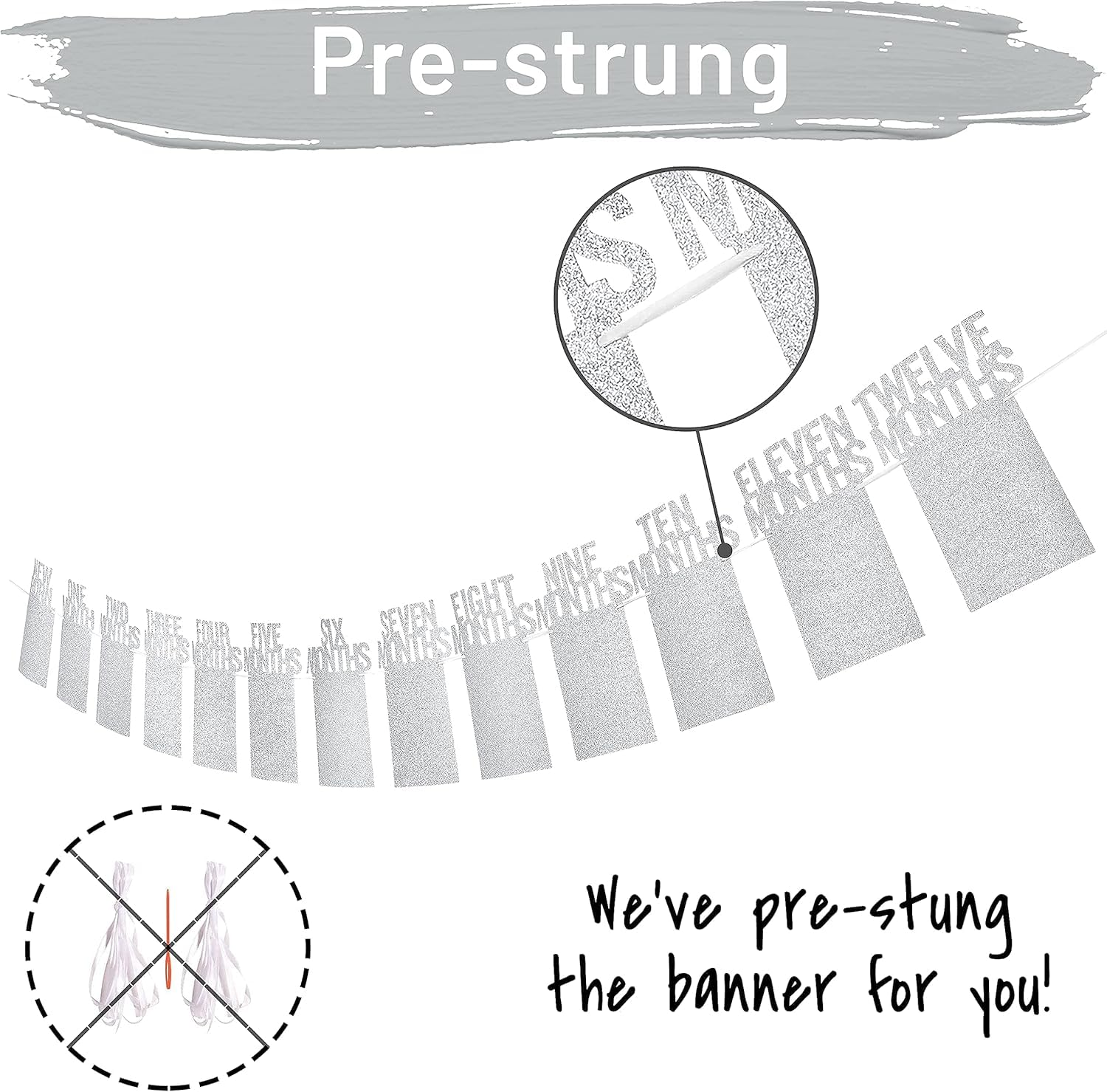 1St Birthday Photo Banner for Baby from Newborn to 12 Months, First Birthday Decorations Boy or Girl Monthly Milestones Garland | First Birthday Photo Banner Pre-Strung with Frame (Silver1) image number 5