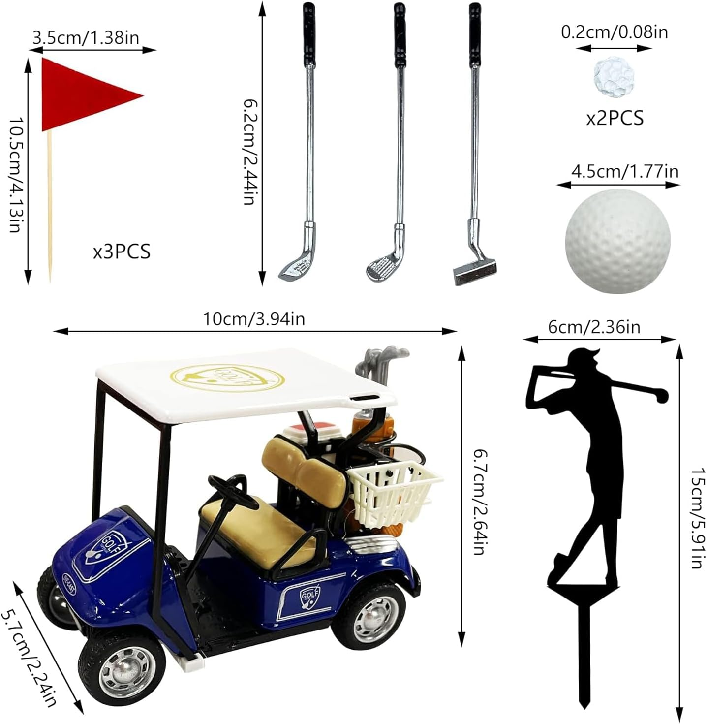 Golf Cake Decorations，Golf Cart、Ball Golfer Silhouette, Club & Flag Topper Set Fondant Cupcake Accessories,Sport Golf Theme Party Supply image number 3