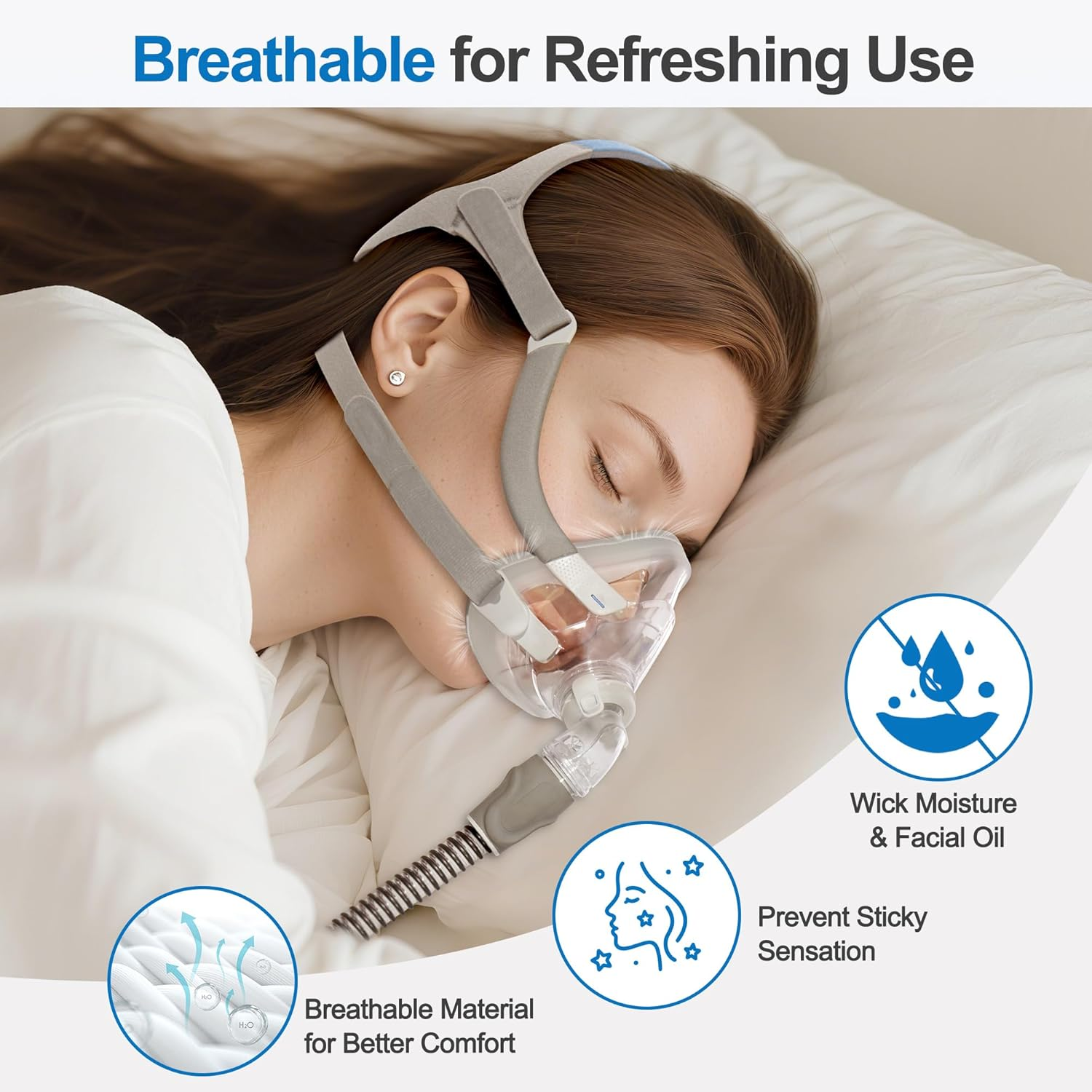 2 PCS Fabric CPAP Mask Compatible with Resmed Airfit F20 & Airtouch F20, Reliable Seal Sleep Apnea Mask, Innovative Fabric-Silicone Hybrid Design, CPAP Accessories Supplied by Airsmart, Grey (M) image number 2