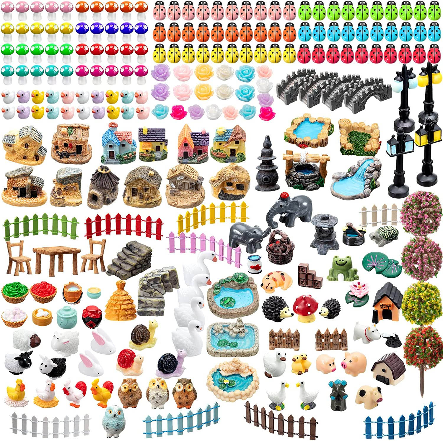 248 Pcs Fairy Garden Kit - Miniature Accessories, Animals, Resin Figurines, Dollhouse Ornaments for DIY Micro Landscape, Plant House Decor image number 1