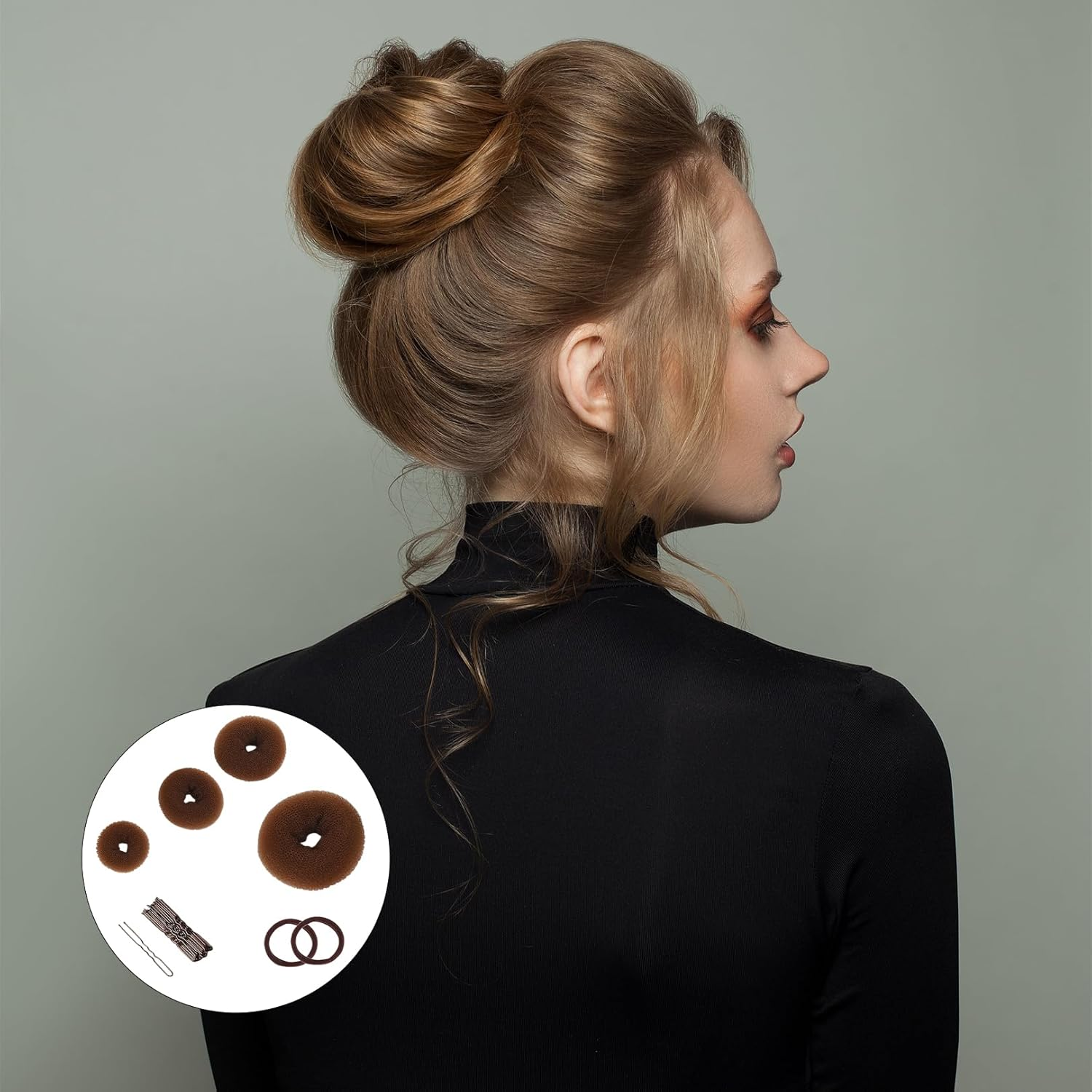 16-Piece Doughnut Hair Bun Set, Bun Maker Set for Dancers, Children, Girls (Brown) image number 6