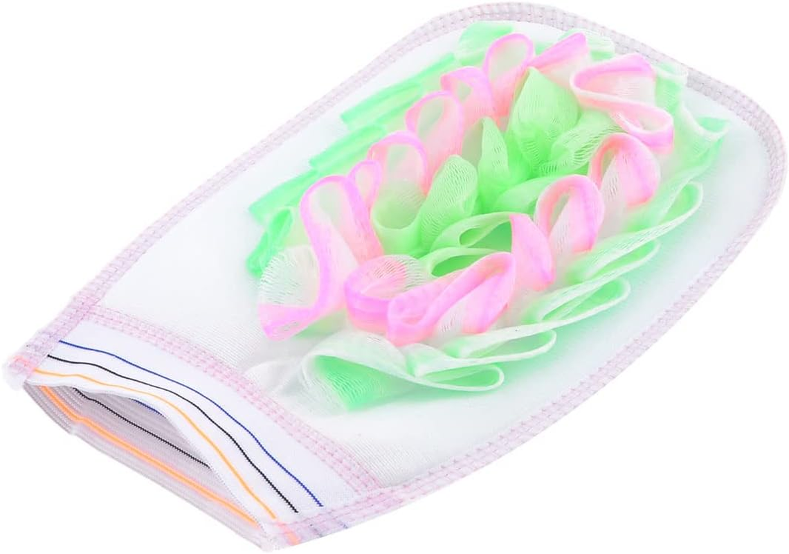 Ruilogod Blue White Double Side Stripes Prints Sponge Mesh Shower Bath Glove