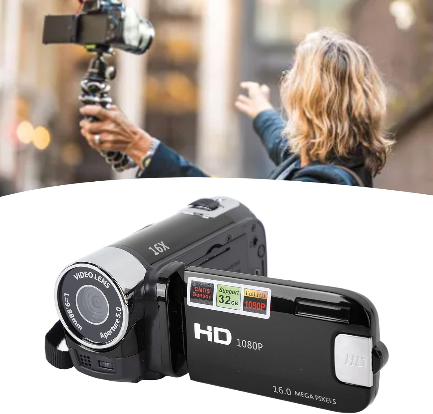 Video Camera Camcorder, 4K 48MP FHD Digital Camera Recorder with 2.7In TFT Rotatable Screen, 16X Digital Zoom, Fill Light, USB Cable, DV Camera (Black) - Black image number 6