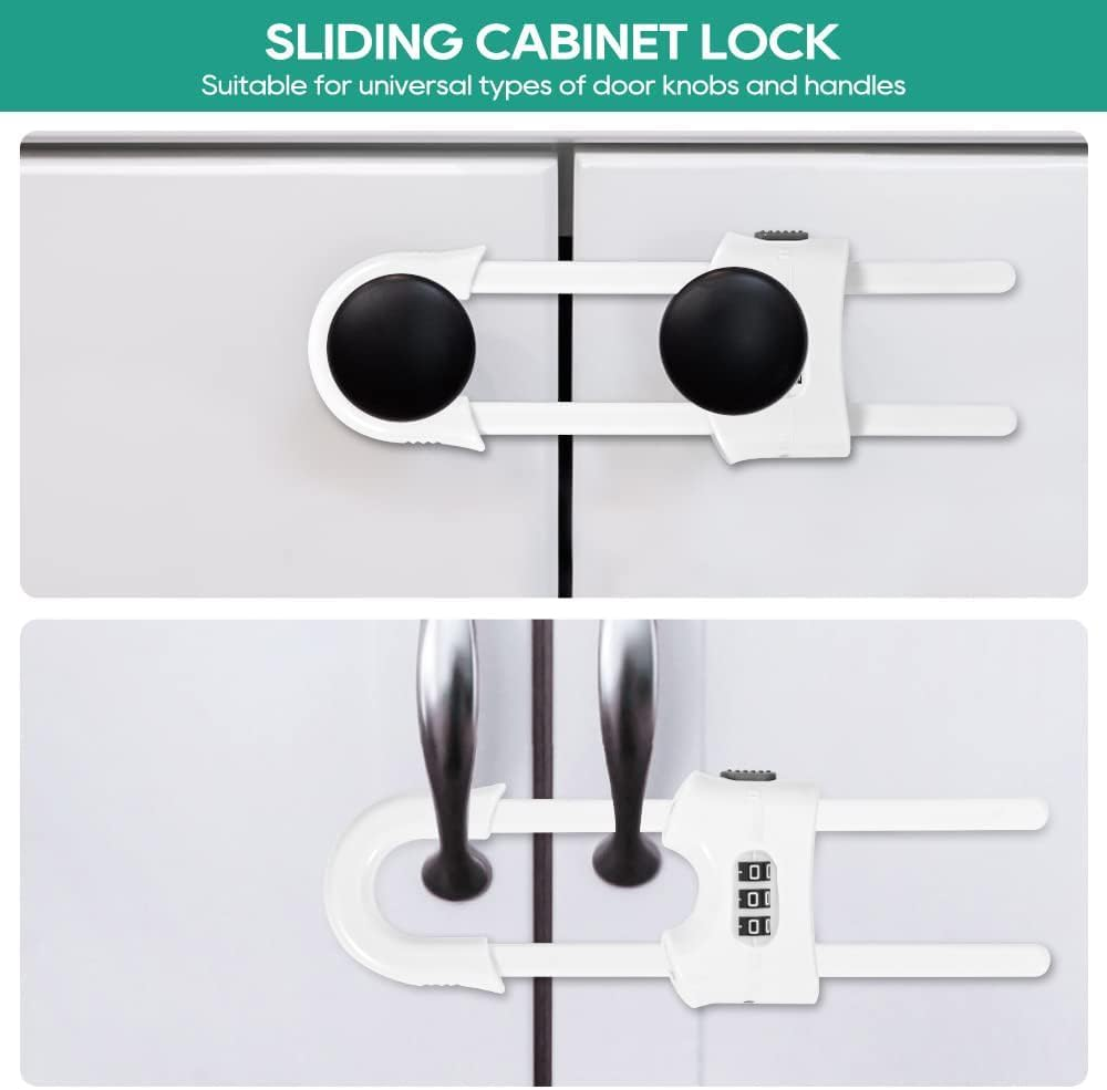 4 Packs Cabinet Locks,U-Shaped Sliding Child Safety Lock, Adjustable Baby Proofing Cabinets Lock,Childproof Latches for Knobs, Handles on Kitchen Doors and Home Drawers Closet image number 2
