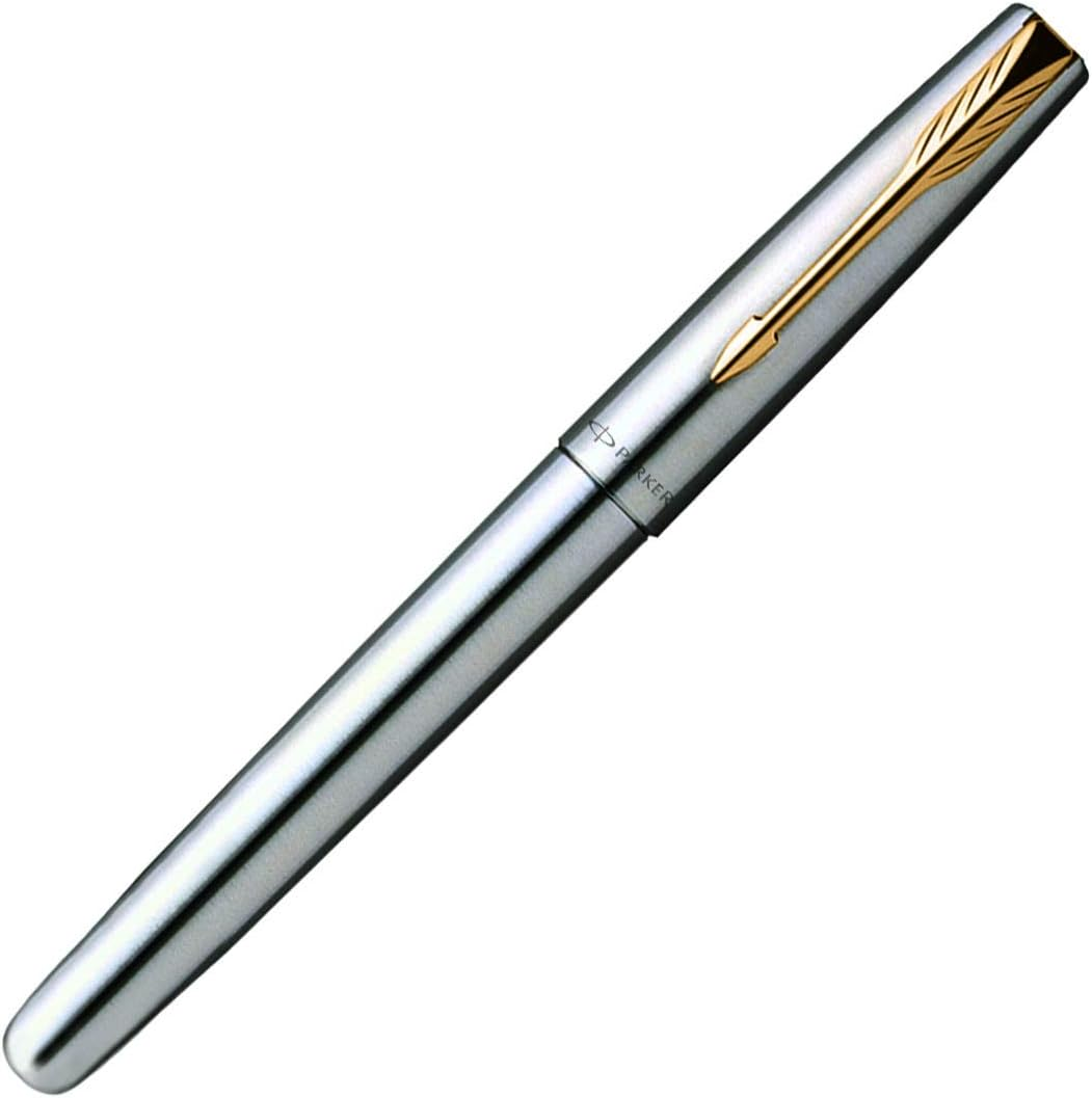 Parker Frontier Stainless Steel Gold Trim Blue Ink Roller Ball Pen image number 2