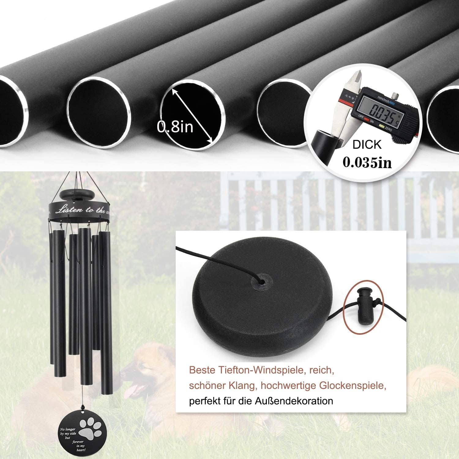 Astarin Pet Memorial Wind Chime, 30'' Paw Print Pet Remembrance Gift to Honor and Remember a Dog, Cat, or Other Pet, Premium Metal Wind Chime, Black - 30"Black-1 image number 2