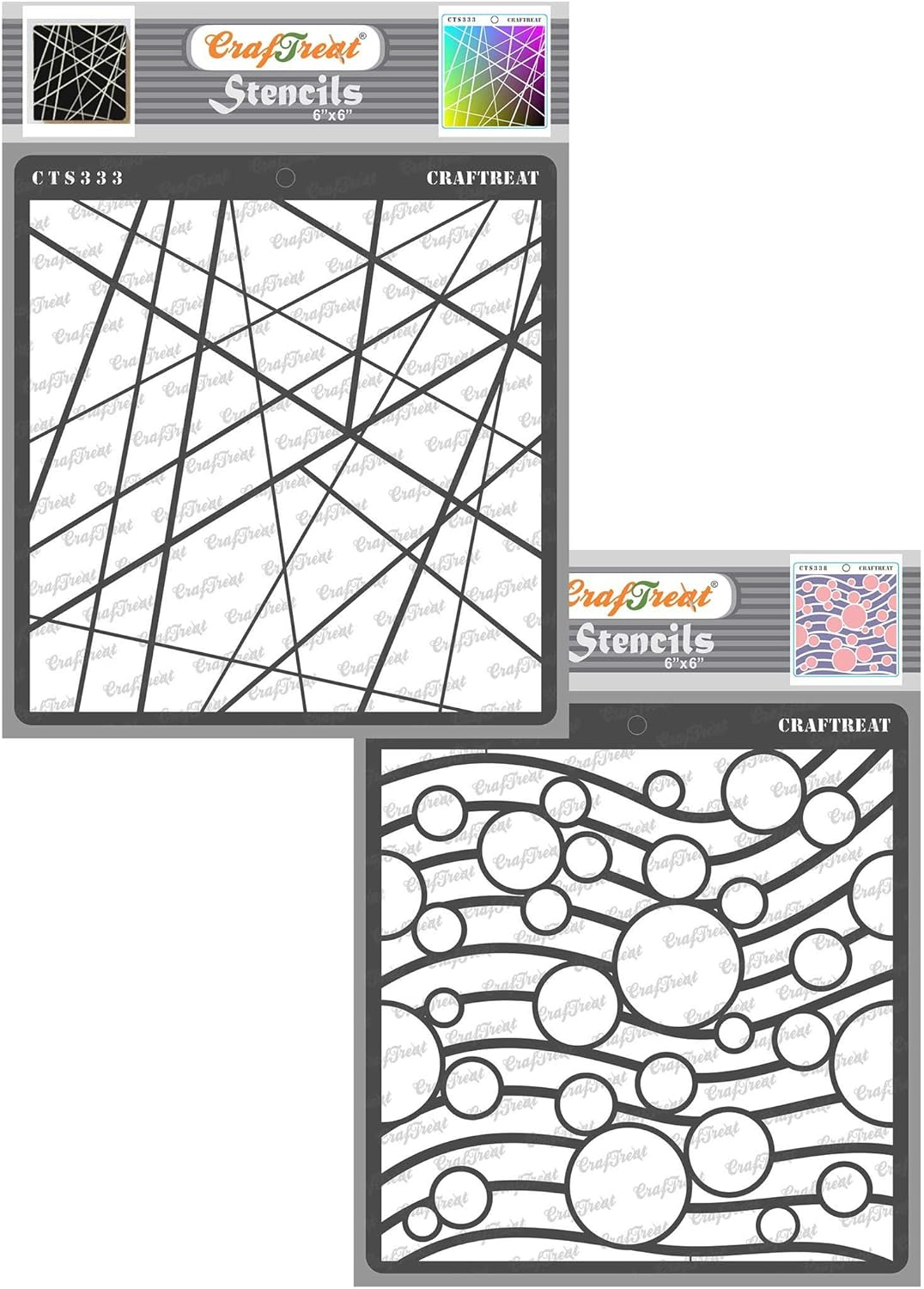 Craftreat Stencils for Painting on Canvas, Wallart, Notebook, Room Decor and Scrapbooking - ASYMMETRICAL LINES & CIRCLES on WAVES 2Pcs - 6"X6" Bullet Journal Stencils - Reusable Arts & Crafts Supplies image number 4