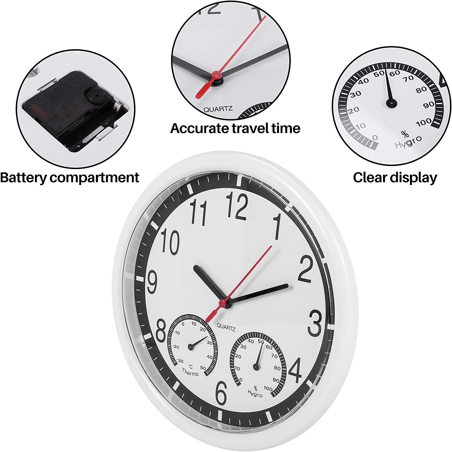 Restrdt Quartz Stone Clock Silent Wall Clock Accurate Thermometer Humidity Indoor Outdoor Pool Patio image number 1